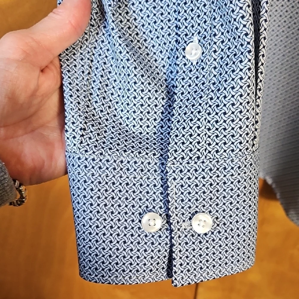 Men's Construct Blue Patterned Button Down Shirt No Iron Moisture Wicking